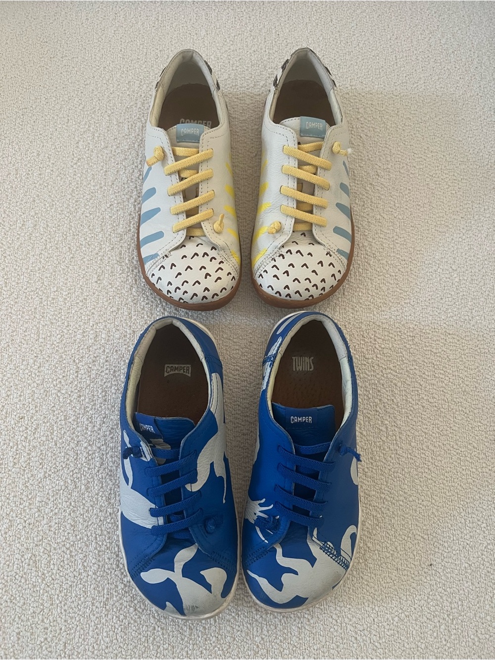 Camper Kids Two-Pair Sneakers in Blue, White & Yellow